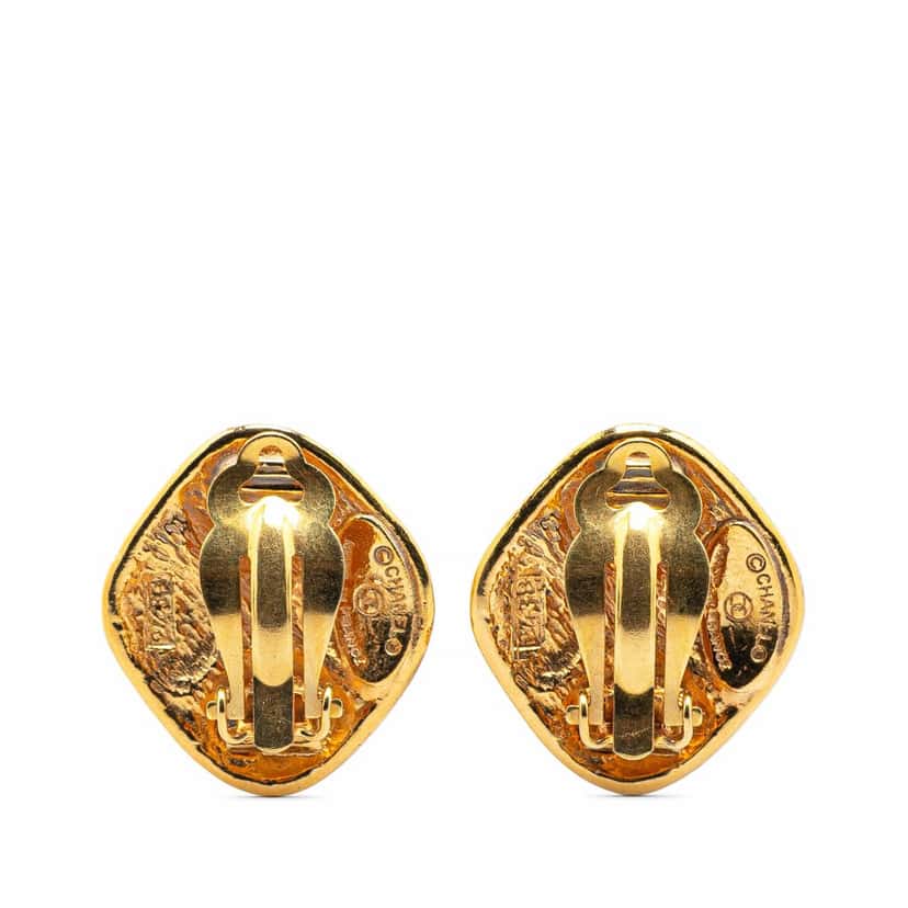 Chanel Gold Plated Matelasse Diamond Clip On Earrings Gold Metal Good condition - Back View