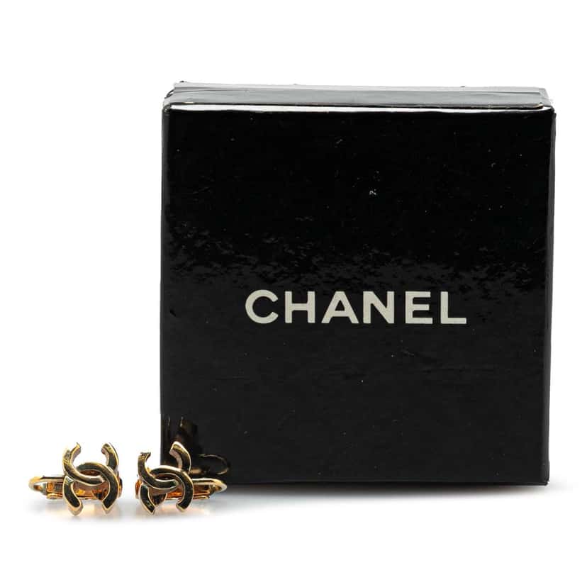 Chanel Gold Plated CC Clip On Earrings Gold Metal Good condition - Box View