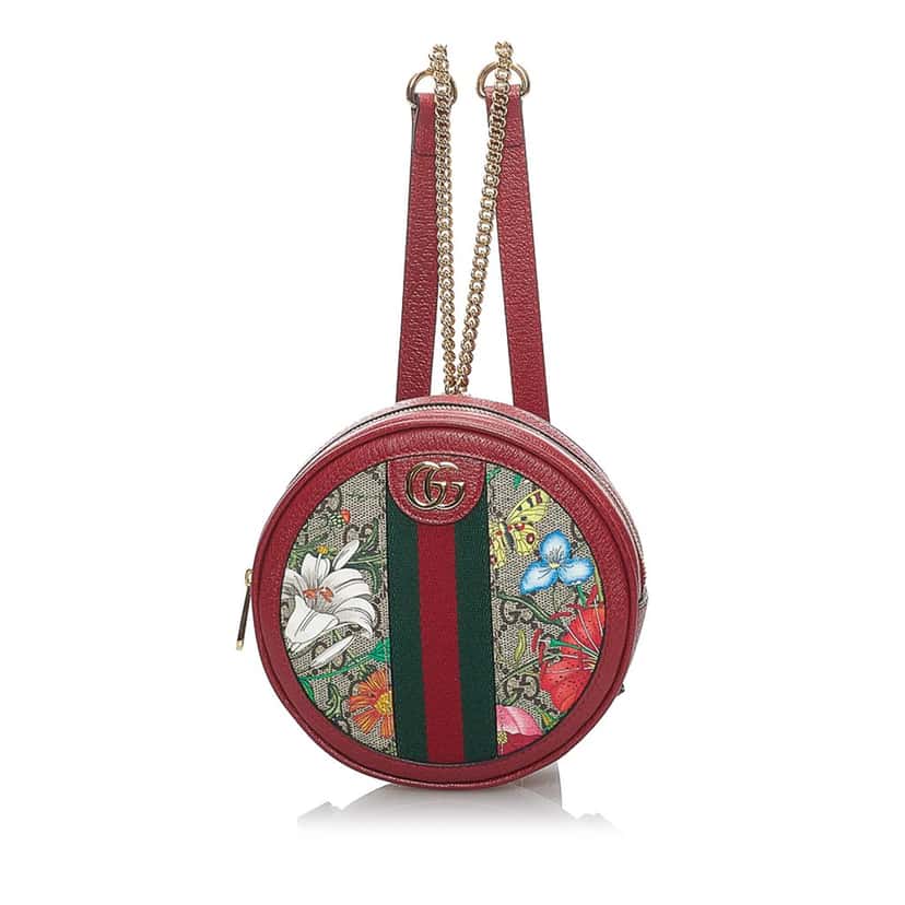 Gucci GG Supreme Flora Ophidia Round Backpack Red Canvas Good condition - Front View