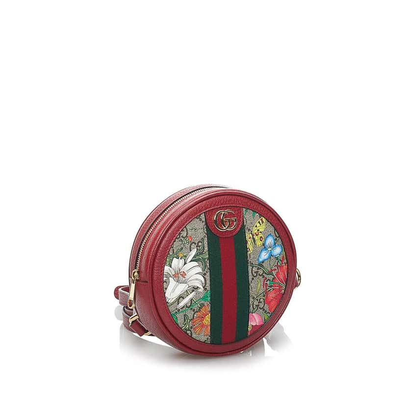 Gucci GG Supreme Flora Ophidia Round Backpack Red Canvas Good condition - Back View