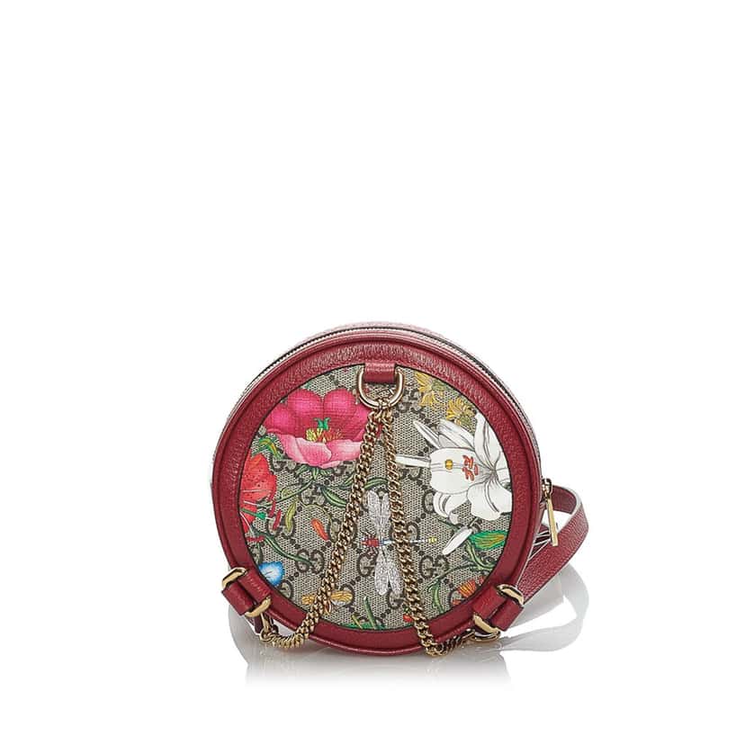 Gucci GG Supreme Flora Ophidia Round Backpack Red Canvas Good condition - Inside View
