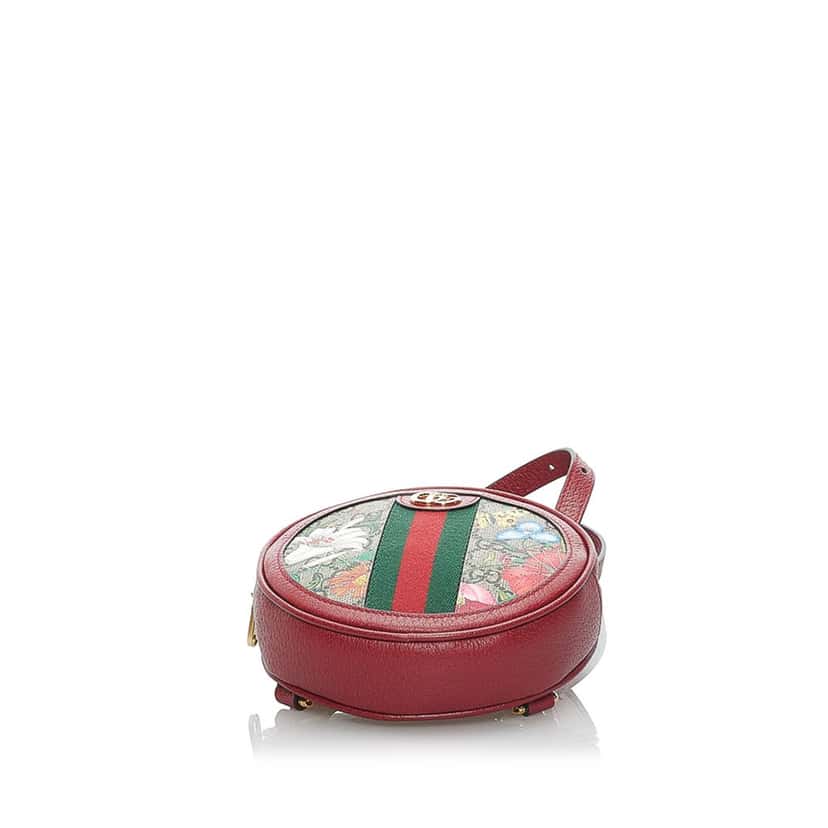 Gucci GG Supreme Flora Ophidia Round Backpack Red Canvas Good condition - Model View