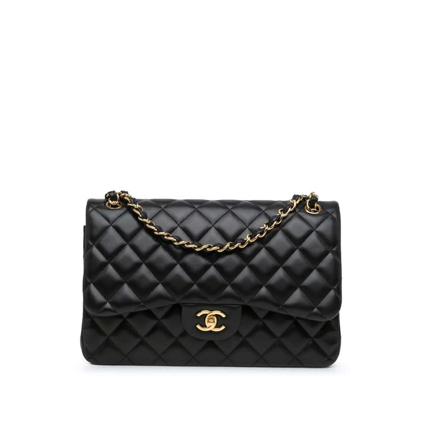 Chanel Jumbo Classic Lambskin Double Flap Black Leather Good condition - Front View