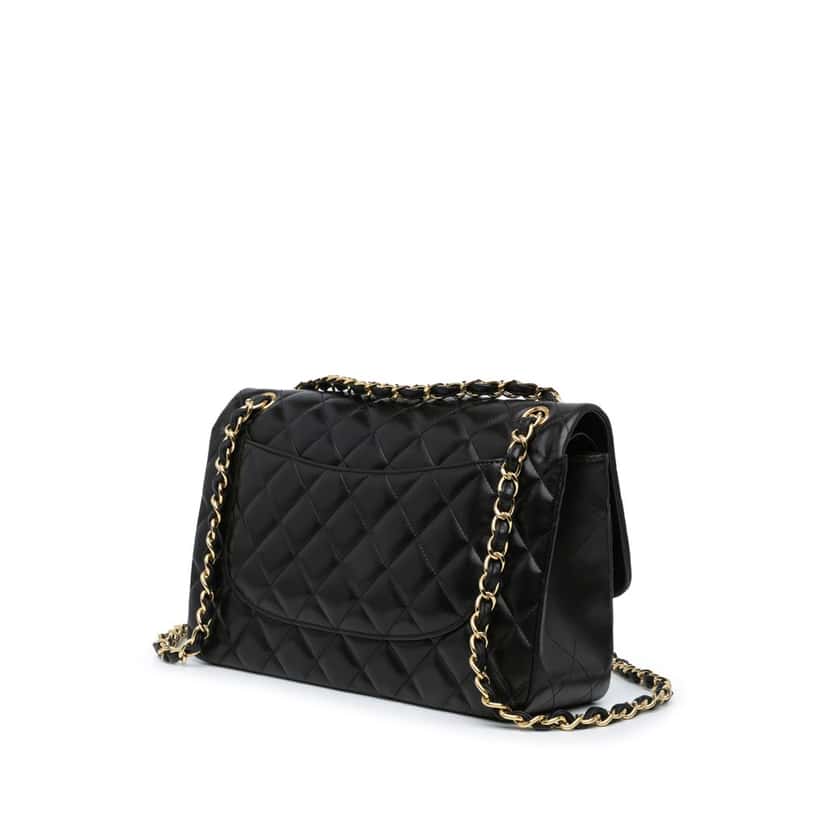 Chanel Jumbo Classic Lambskin Double Flap Black Leather Good condition - Back View