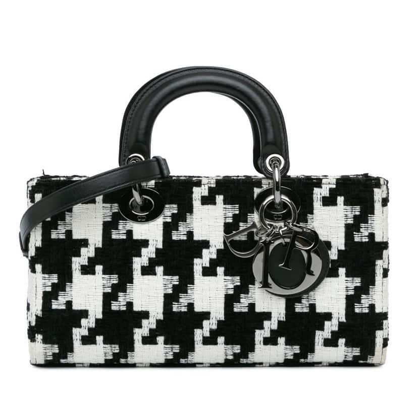 Dior Medium Canvas Macro Houndstooth Lady D Joy Black Canvas Good condition - Front View