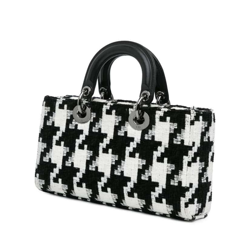 Dior Medium Canvas Macro Houndstooth Lady D Joy Black Canvas Good condition - Back View