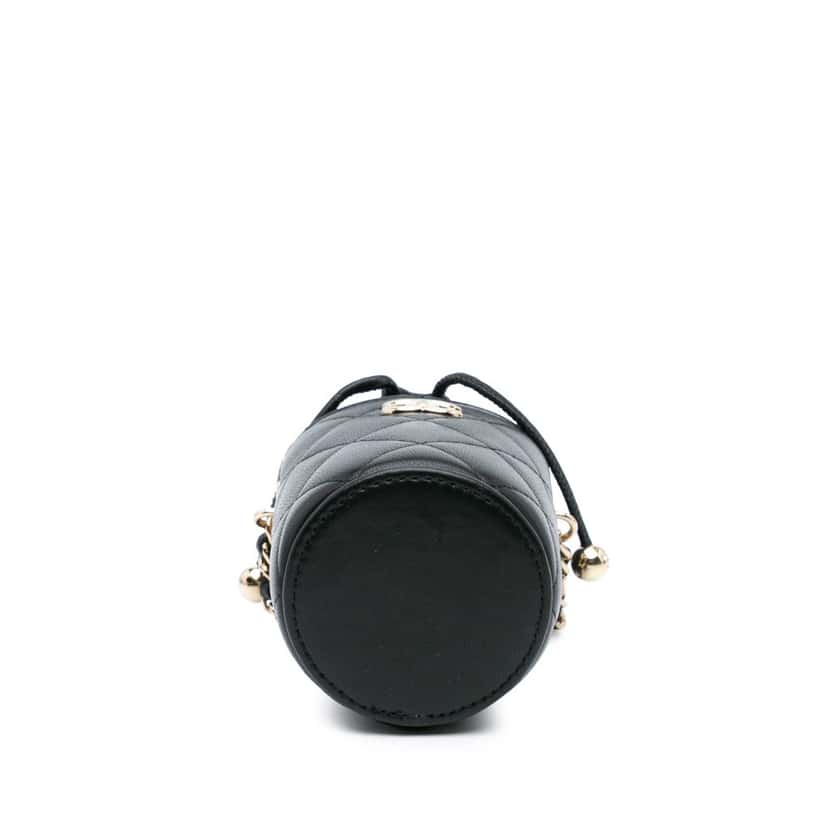 Chanel Micro Quilted Lambskin Drawstring Bucket Bag Black Leather Good condition - Inside View