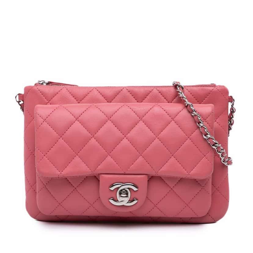 Chanel CC Quilted Lambskin Flap Crossbody Pink Leather Fair condition - Front View