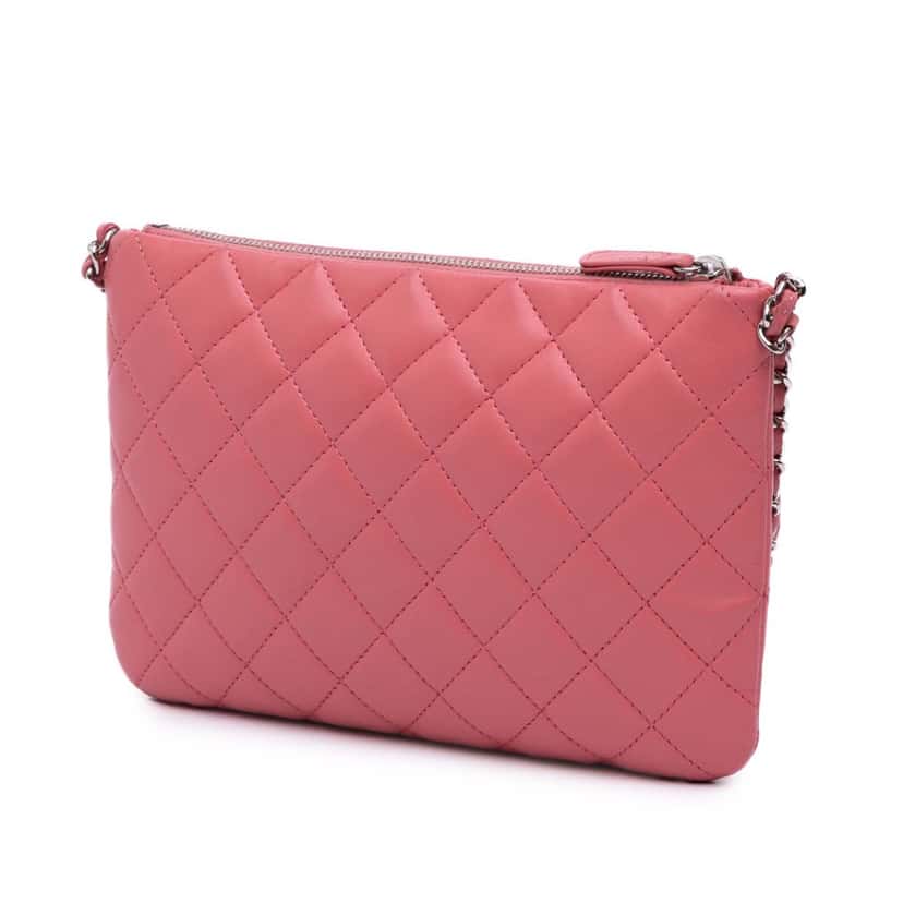 Chanel CC Quilted Lambskin Flap Crossbody Pink Leather Fair condition - Back View