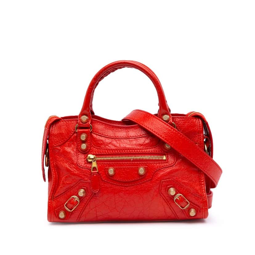 Balenciaga Mini Lambskin Motocross City Giant 21 Satchel Red Leather Fair condition - Front View