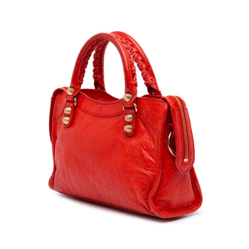 Balenciaga Mini Lambskin Motocross City Giant 21 Satchel Red Leather Fair condition - Back View