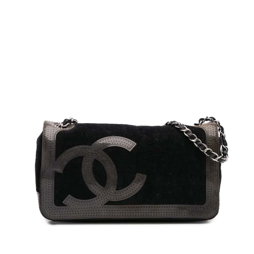 Chanel Terry Cloth CC Sport Line Shoulder Bag Black Cotton Good condition - Front View