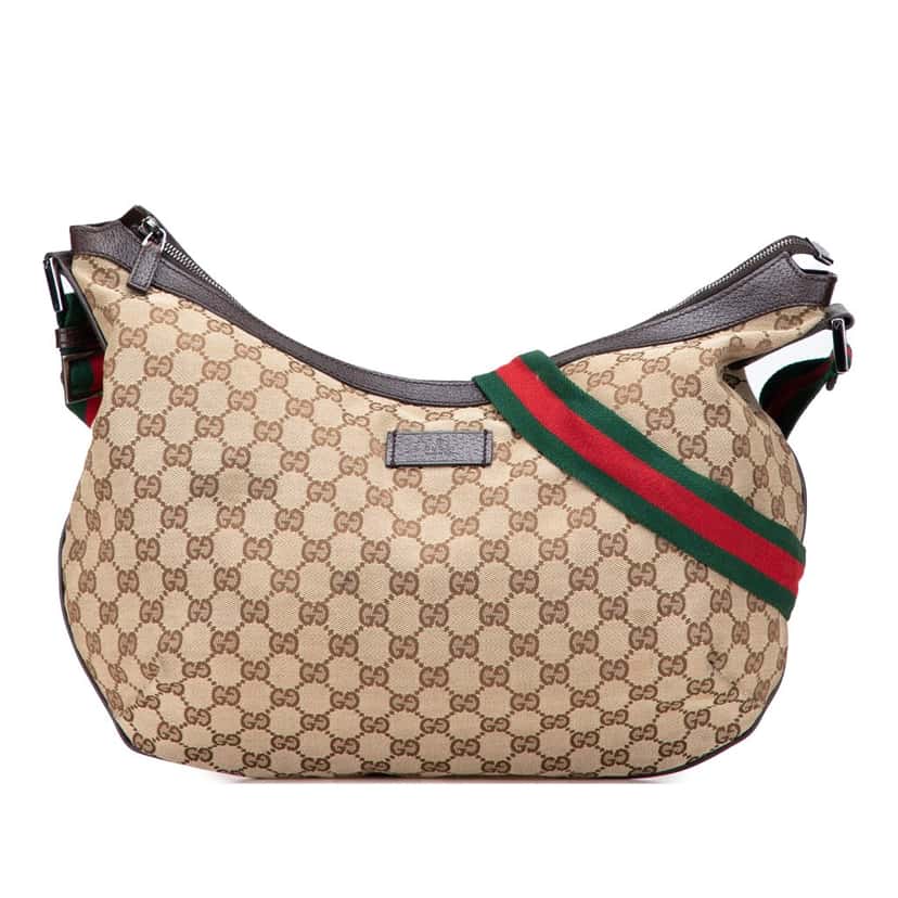 Gucci Medium GG Canvas Web Half Moon Crossbody Brown Canvas Good condition - Front View