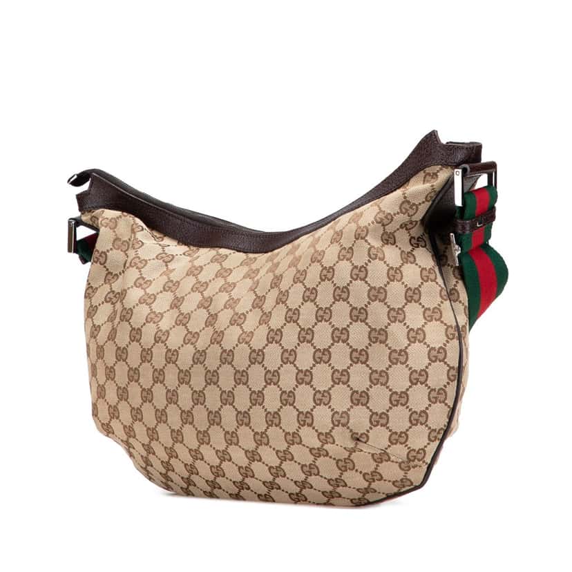 Gucci Medium GG Canvas Web Half Moon Crossbody Brown Canvas Good condition - Back View