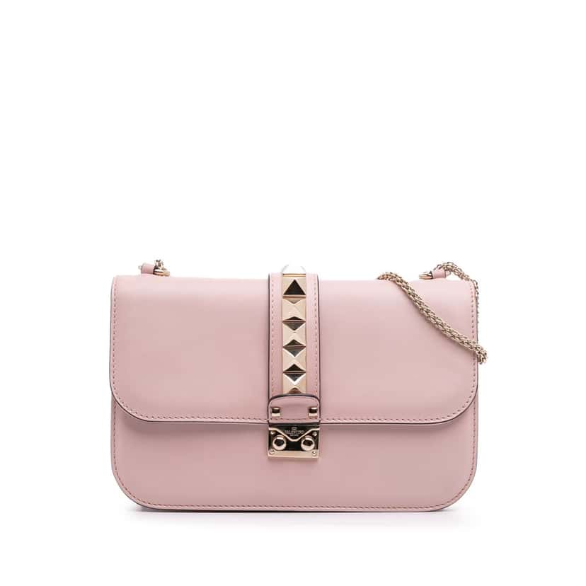 Valentino Medium Calfskin Rockstud Glam Lock Crossbody Pink Leather Good condition - Front View