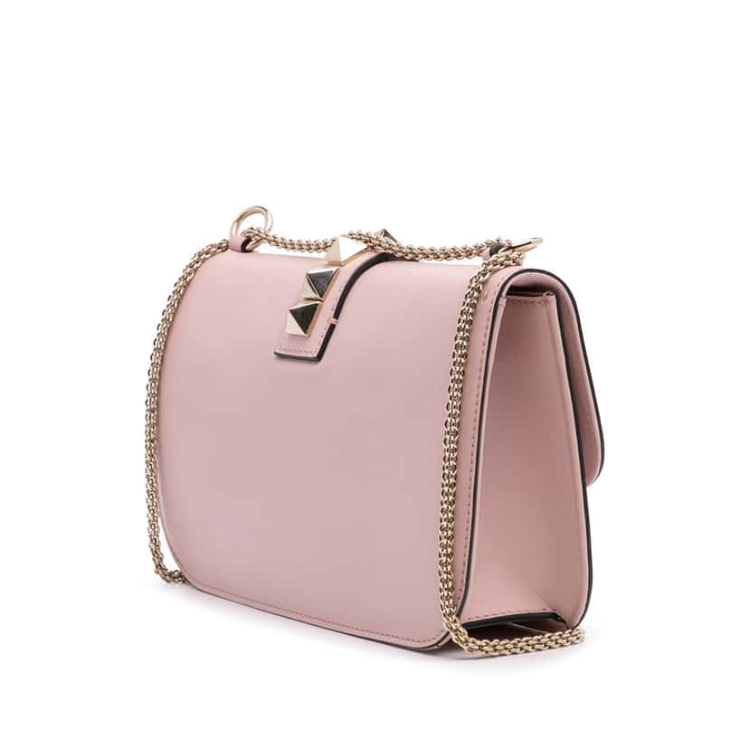 Valentino Medium Calfskin Rockstud Glam Lock Crossbody Pink Leather Good condition - Back View