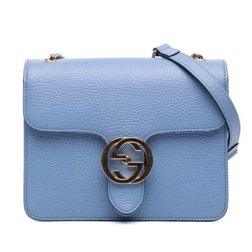 Gucci Small Dollar Calfskin Interlocking G Crossbody Blue Leather Good condition - Front View