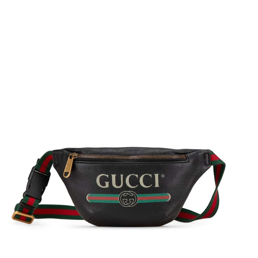Gucci Leather Logo Belt Bag Black Leather Good condition - Front View