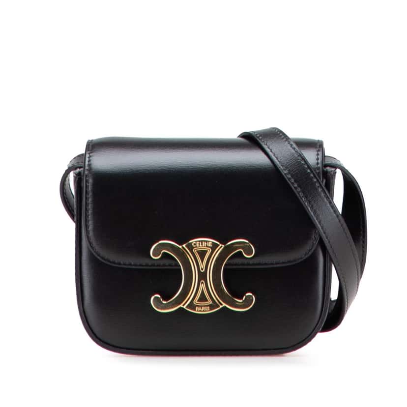 Celine Mini Shiny Calfskin Triomphe Crossbody Black Leather Good condition - Front View