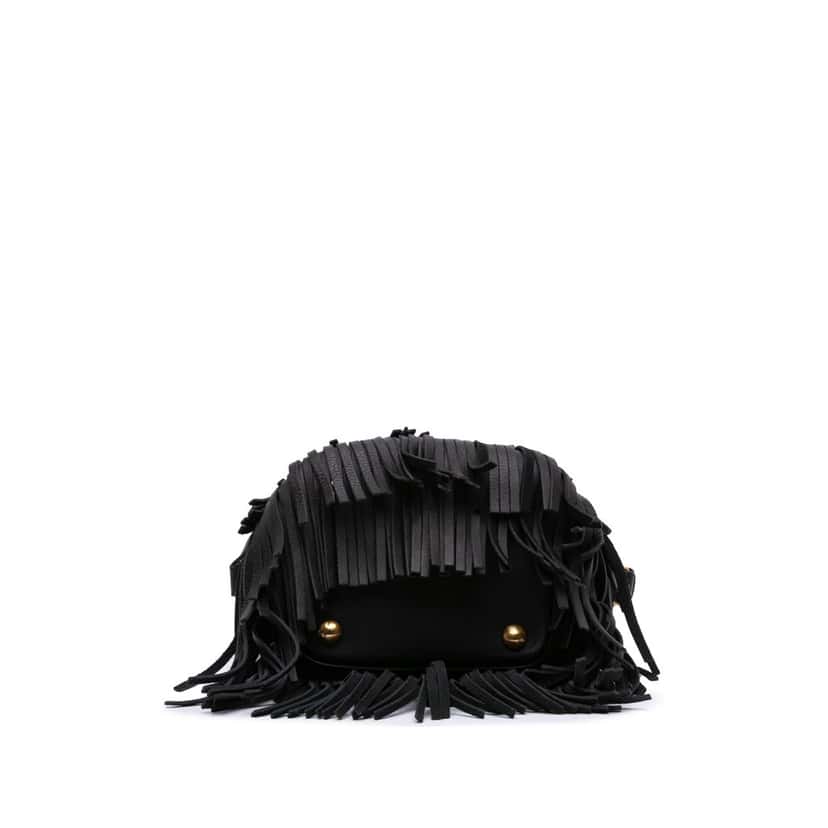 Saint Laurent Small Calfskin Emmanuelle Fringe Bucket Bag Black Leather Good condition - Inside View