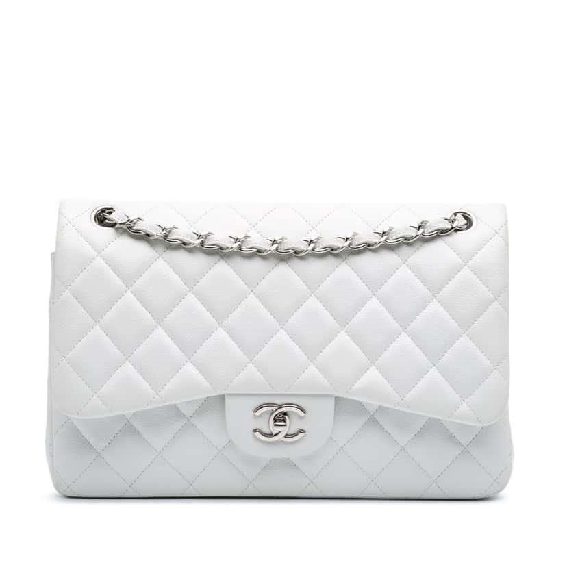 Chanel Jumbo Classic Caviar Double Flap White Leather Good condition - Front View