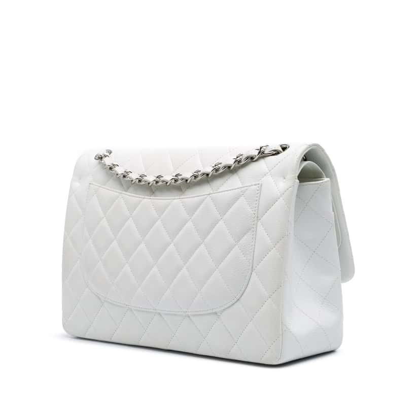 Chanel Jumbo Classic Caviar Double Flap White Leather Good condition - Back View