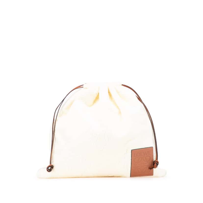 Loewe Paulas Ibiza Anagram Towelling Drawstring Pouch Brown Cotton Good condition - Front View