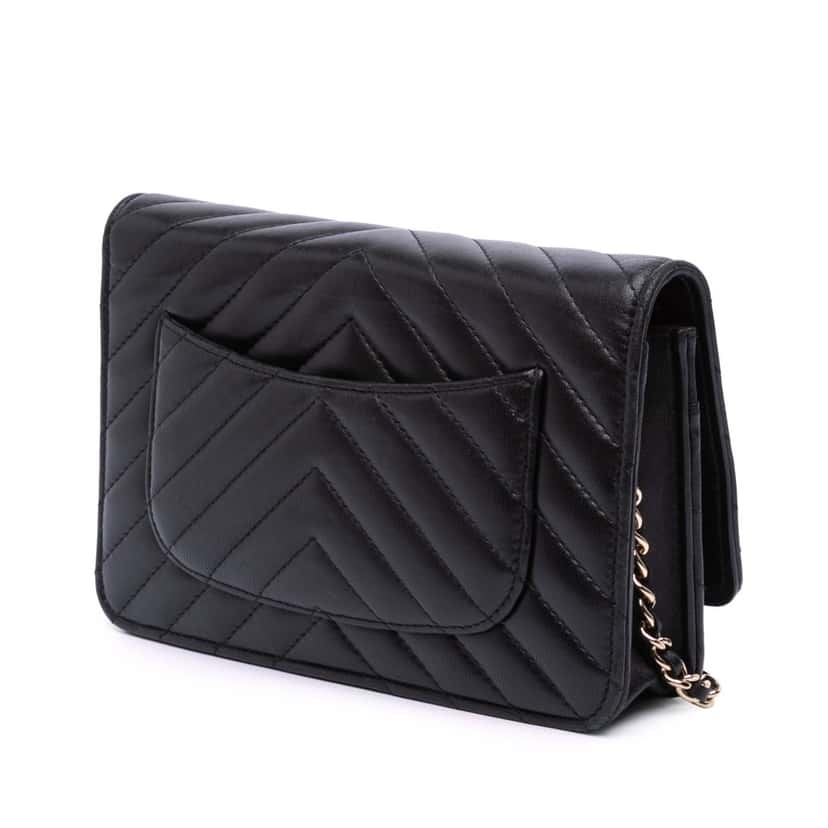 Chanel CC Chevron Lambskin Wallet On Chain Black Leather Good condition - Back View