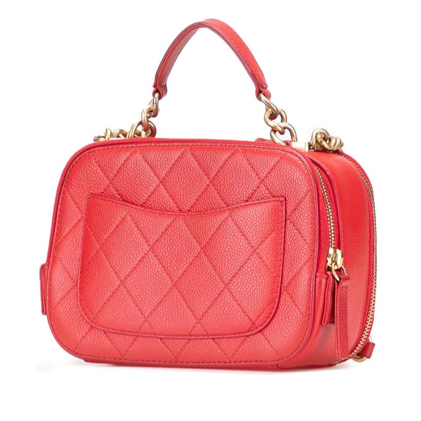 Chanel Small Quilted Caviar Top Handle Camera Bag Red Leather Very good condition - Back View