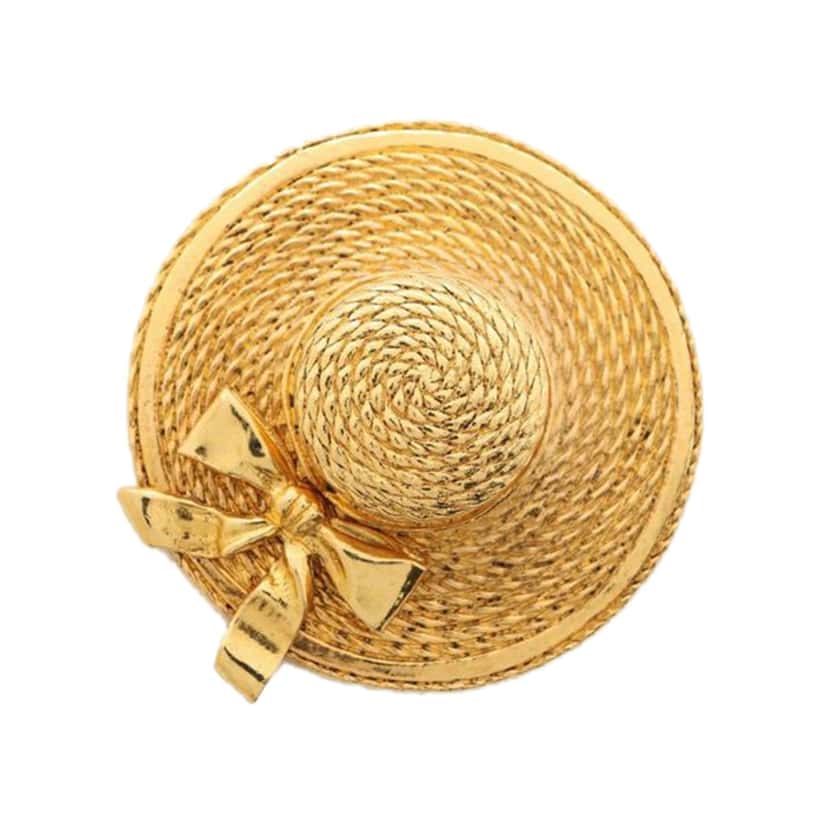 Chanel Gold Plated Straw Hat Brooch Gold Metal Good condition - Back View