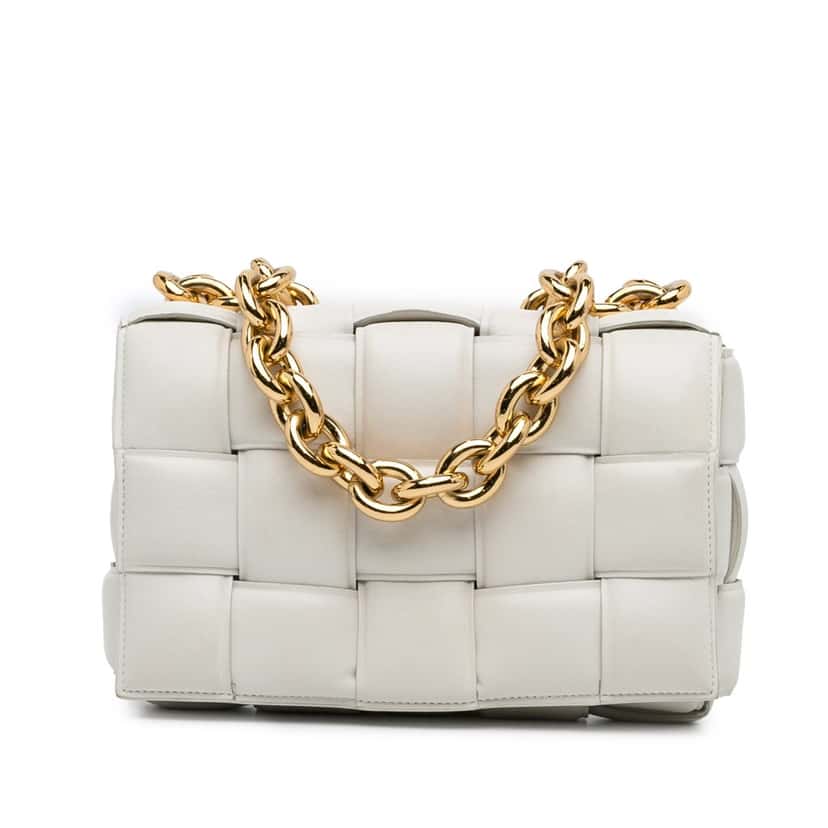 Bottega Veneta Nappa Intrecciato Padded Chain Cassette Satchel White Leather Good condition - Front View