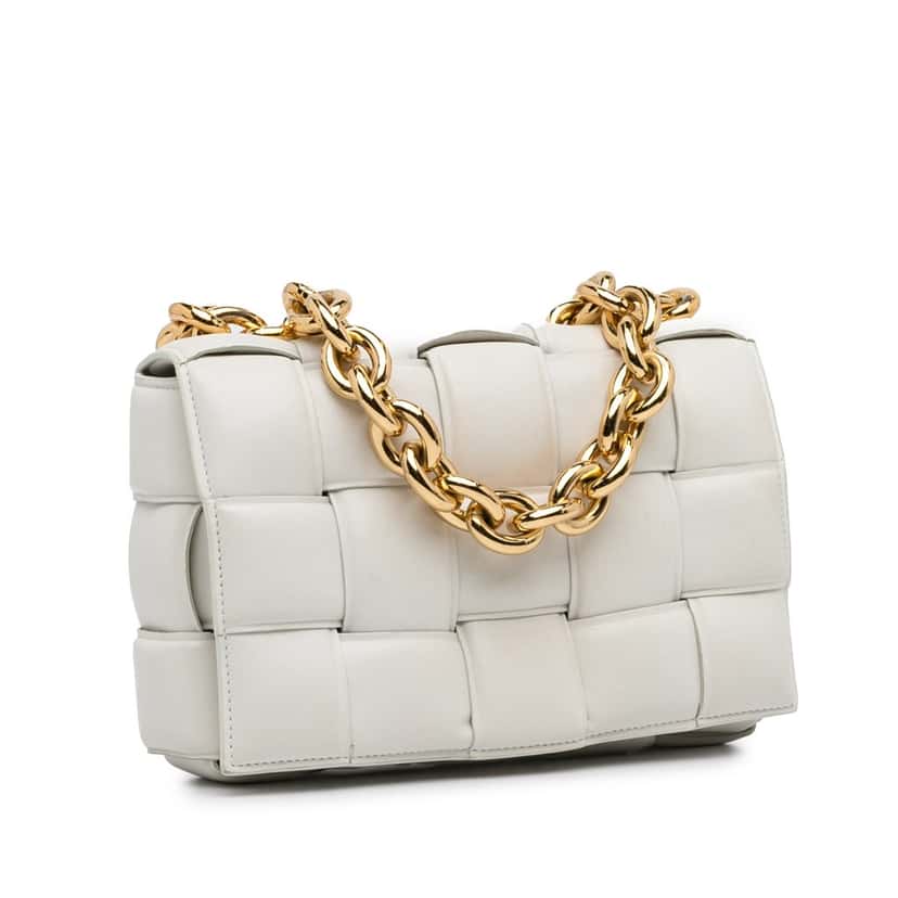 Bottega Veneta Nappa Intrecciato Padded Chain Cassette Satchel White Leather Good condition - Back View
