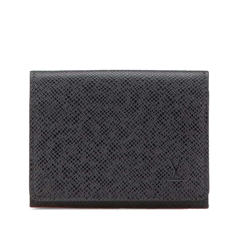 Louis Vuitton Taiga Business Card Holder Black Leather Good condition - Front View