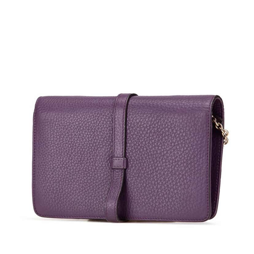 Gucci Pebbled Calfskin Piston Broadway Evening Bag Purple Leather Very good condition - Back View