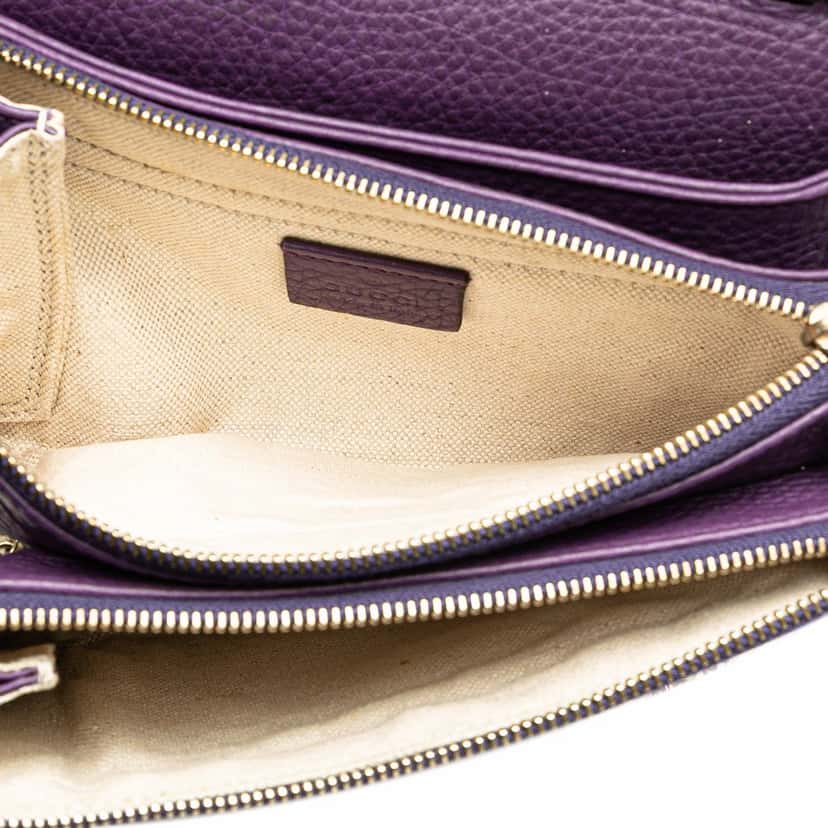 Gucci Pebbled Calfskin Piston Broadway Evening Bag Purple Leather Very good condition - Model View