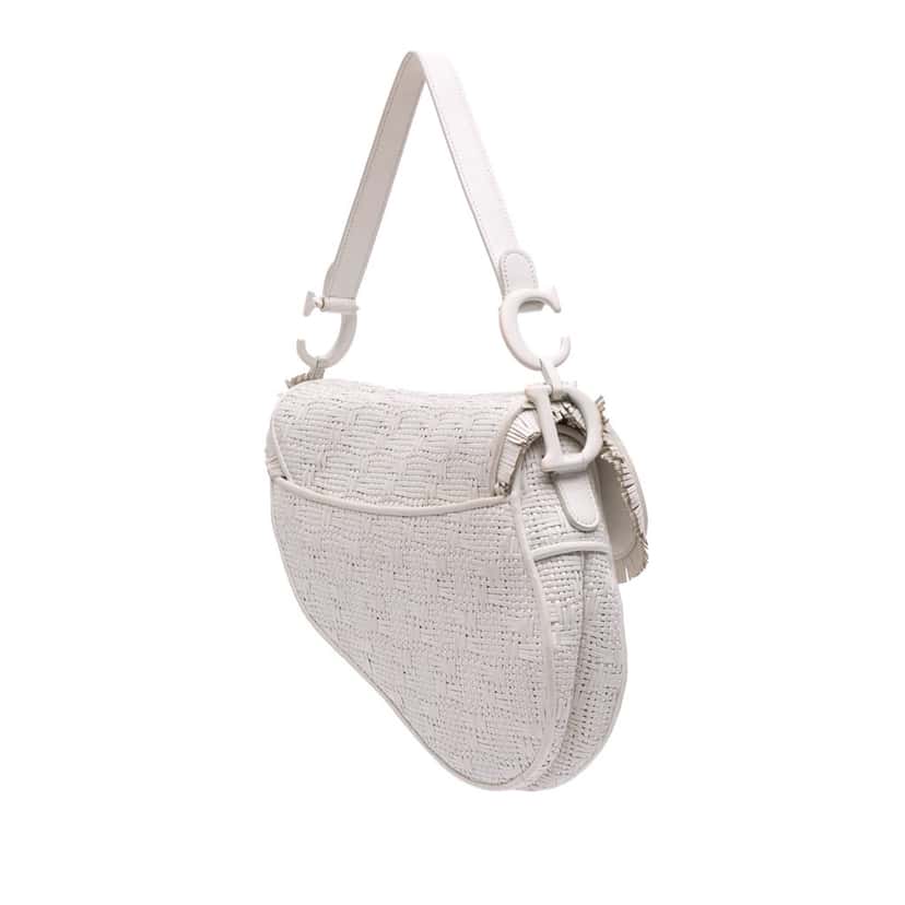 Dior Ultra Matte Woven Calfskin Saddle Bag White Leather Good condition - Back View