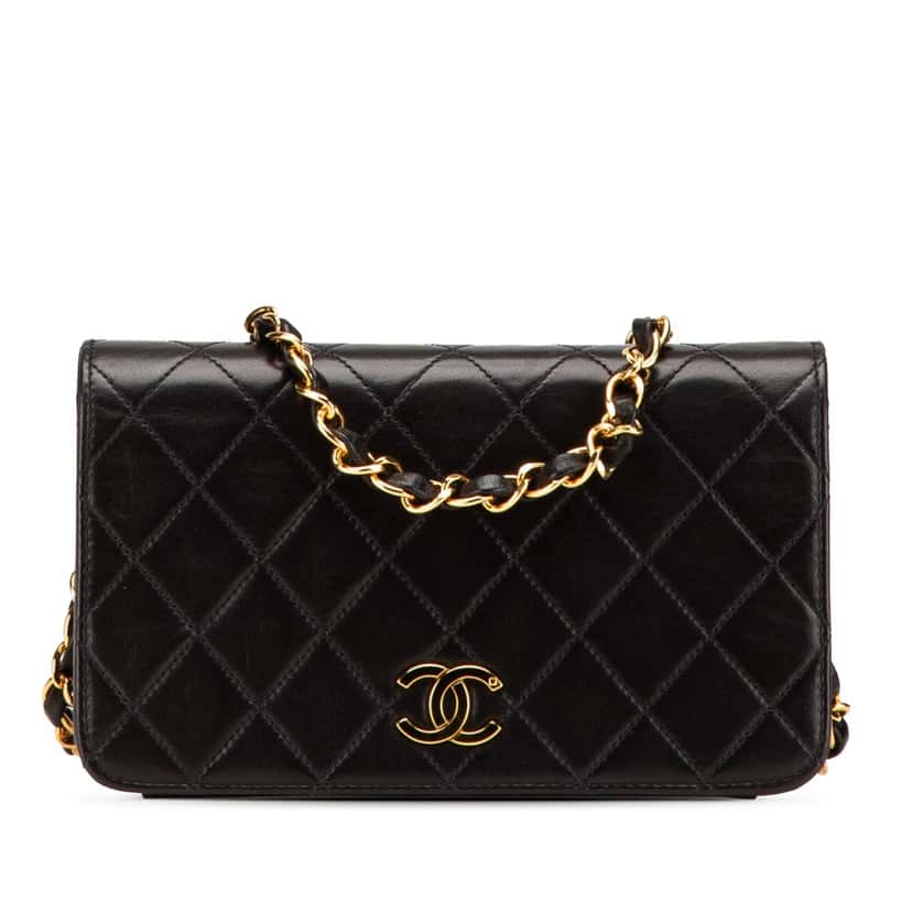Chanel Mini CC Quilted Lambskin Full Flap Black Leather Good condition - Front View