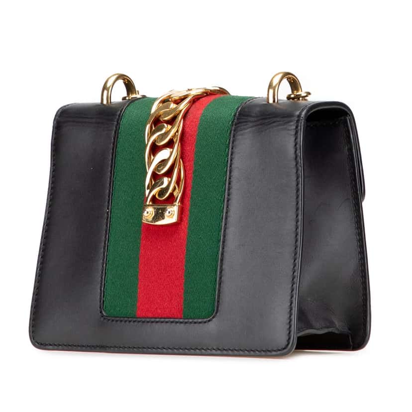 Gucci Mini Leather Web Sylvie Chain Crossbody Black Leather Good condition - Back View