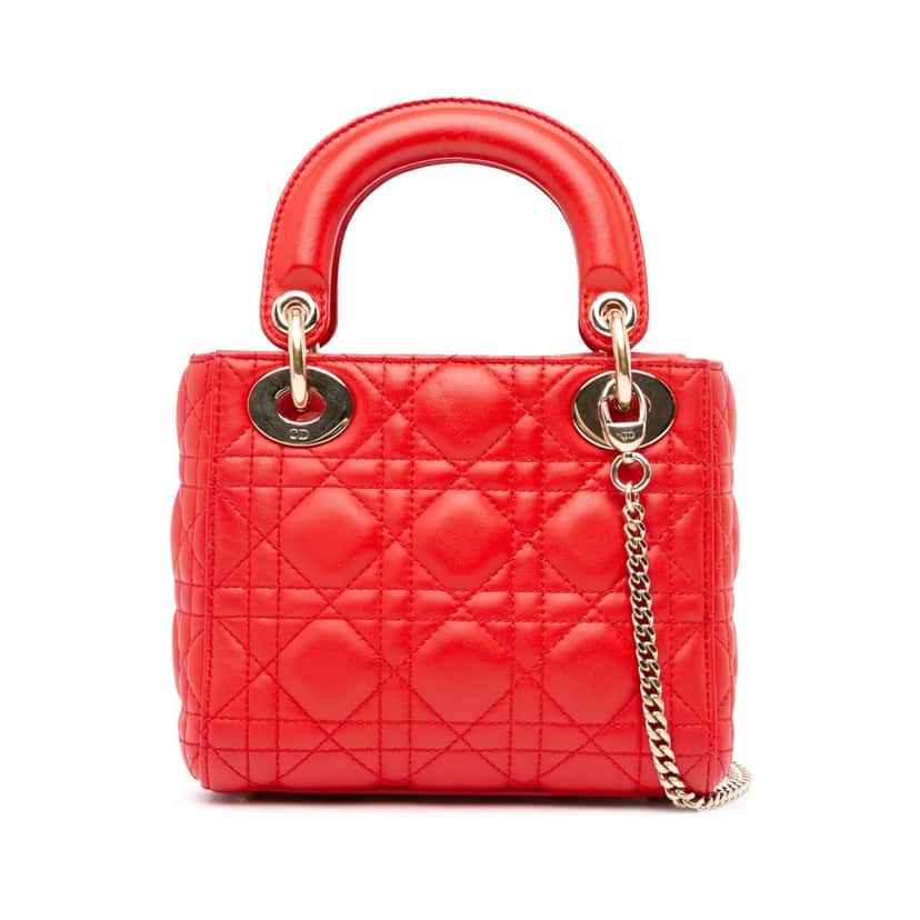 Dior Mini Lambskin Cannage Lady Dior Red Leather Good condition - Inside View