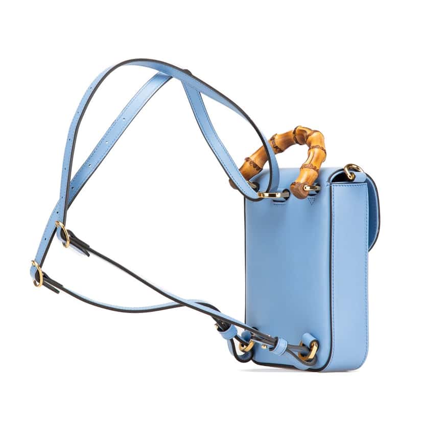 Gucci Mini Calfskin Bamboo Top Handle Bag Blue Leather Very good condition - Back View