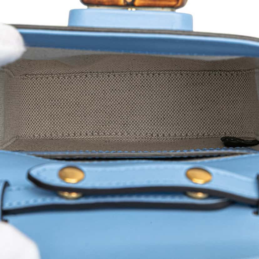 Gucci Mini Calfskin Bamboo Top Handle Bag Blue Leather Very good condition - Model View