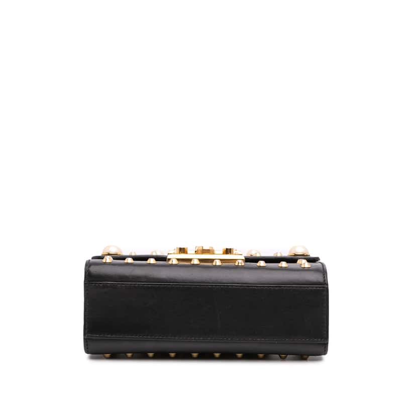 Gucci Small Pearl Studded Leather Padlock Crossbody Black Leather Good condition - Inside View