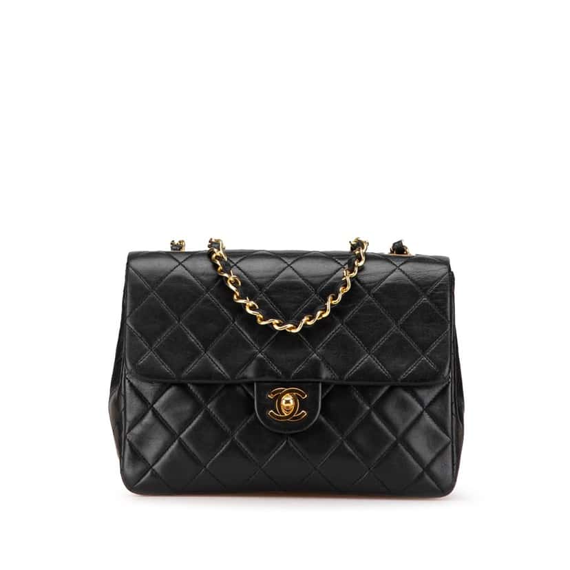 Chanel Mini Square Quilted Lambskin Single Flap Black Leather Good condition - Front View