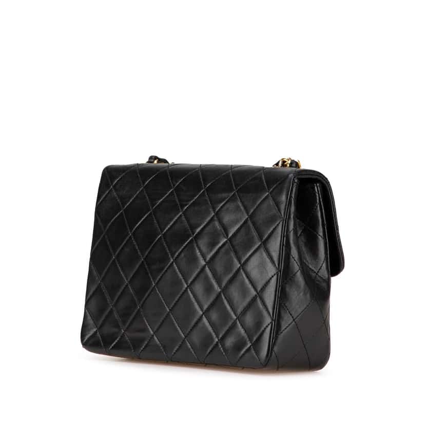 Chanel Mini Square Quilted Lambskin Single Flap Black Leather Good condition - Back View