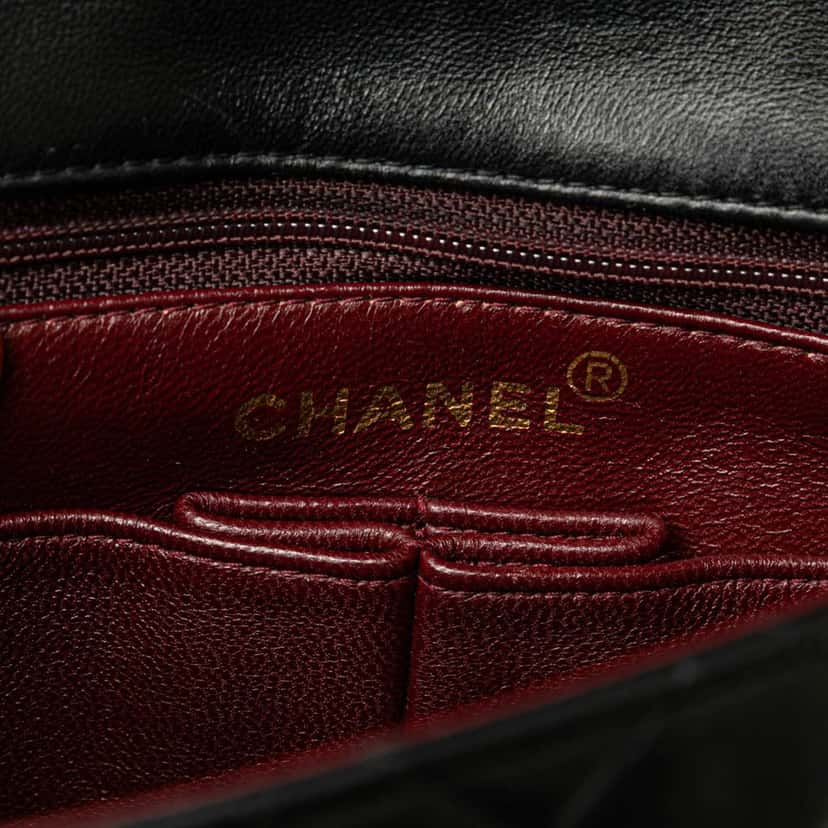 Chanel Mini Square Quilted Lambskin Single Flap Black Leather Good condition - Box View
