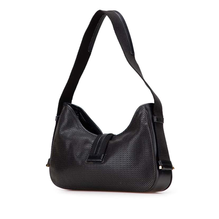 Gucci Perforated Calfskin Jackie Shoulder Bag Black Leather Good condition - Back View