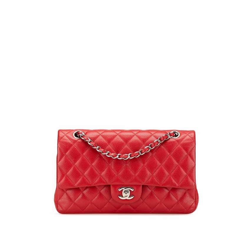 Chanel Medium Classic Caviar Double Flap Red Leather Good condition - Front View