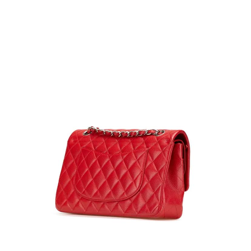 Chanel Medium Classic Caviar Double Flap Red Leather Good condition - Back View