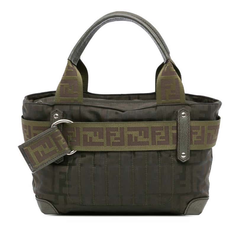 Fendi Zucca Nylon Zip Code Handbag Green Good condition - Front View