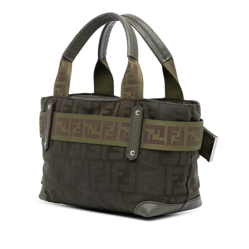 Fendi Zucca Nylon Zip Code Handbag Green Good condition - Back View
